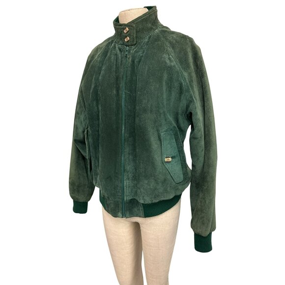 Vintage Green Suede Bomber Jacket Size 12 Plaid Lining Authentic Imports Inc Mad - Picture 7 of 15